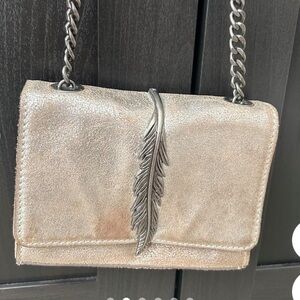 NWT Zara Silver Suede Feather Detail Crossbody